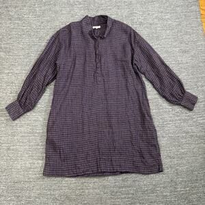 Ann Mashburn Anaya Popover Dress Women Medium Blue Brown Gingham Linen Pockets